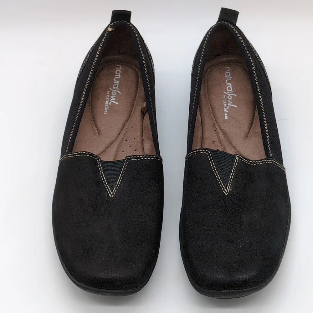 Natural Soul Shoes Womens Frank Black 9 Suede Walking Sneakers Stretch Comfort